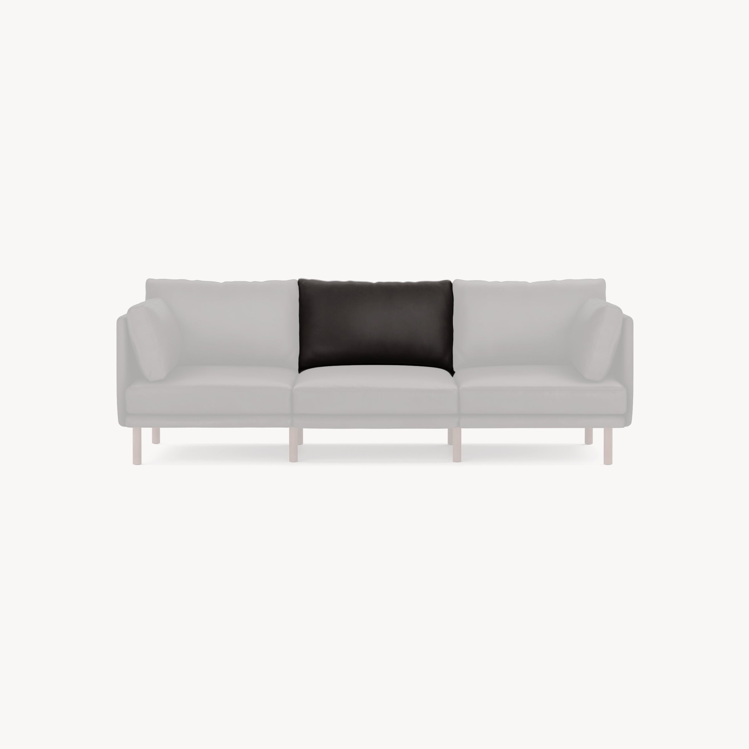 Modern three-seat sofa with light gray upholstery and a single dark gray center cushion, supported by slender wooden legs.