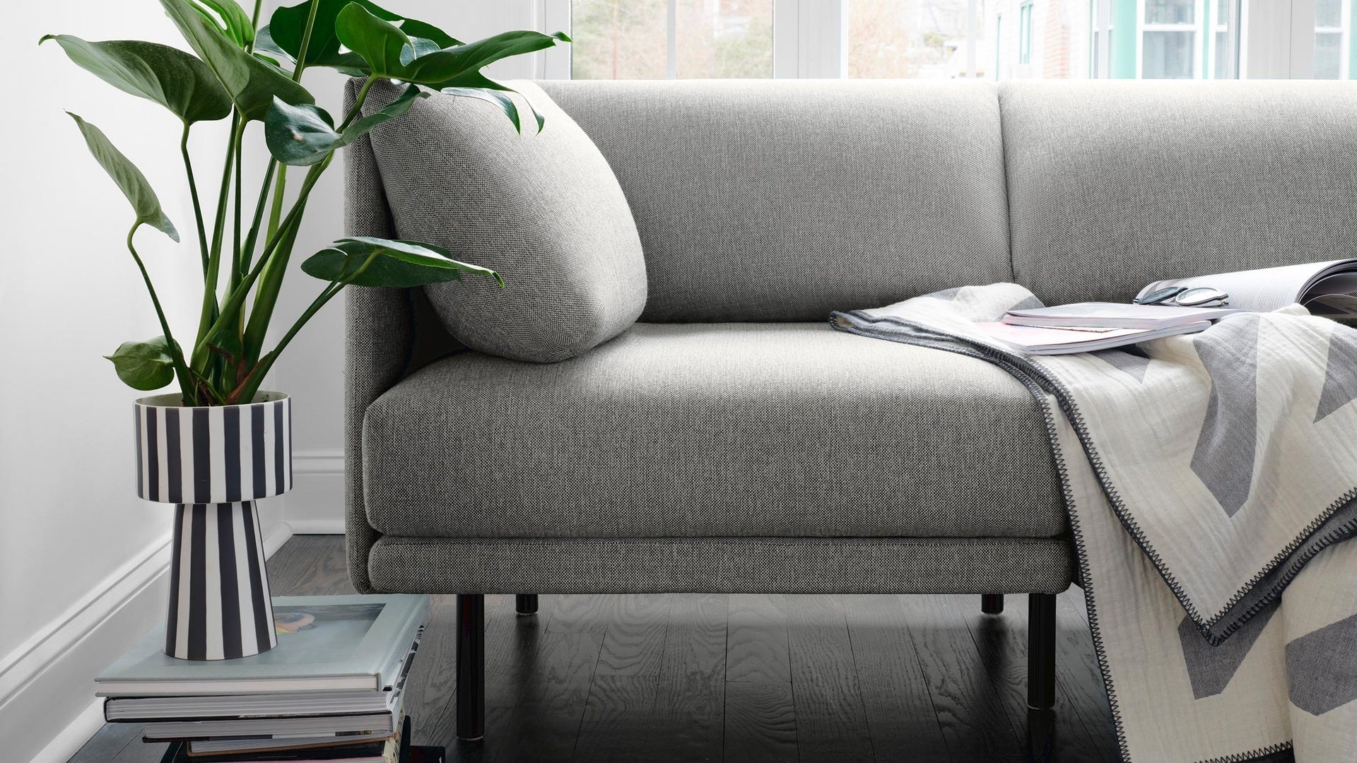 Close-up view of Burrow Range modular couch base and corner