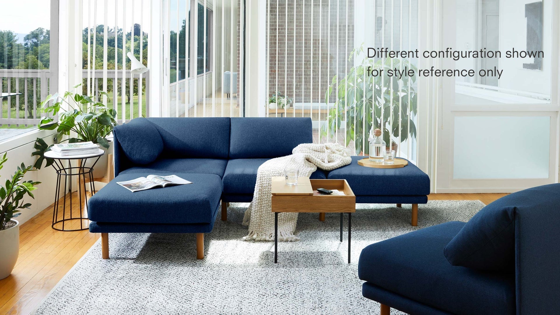 Burrow Range modular sofa showing text highlighting configurability